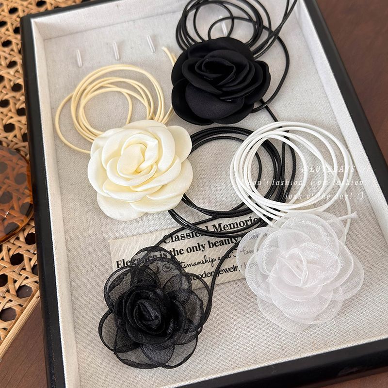 Rose Necklace Girl Choker Neck Black Flower Collar Neck Band Camellia Neck Wax Rope Neck Chain