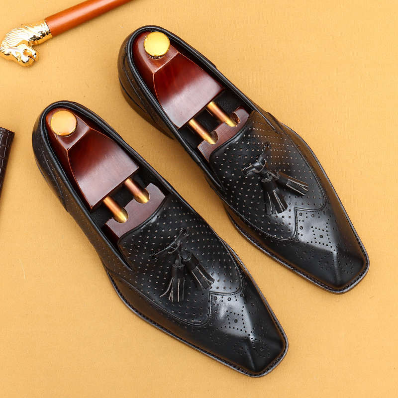 [vip for] tassel loafers casual summer leather shoes men's hollow breathable leather business dress shoes
