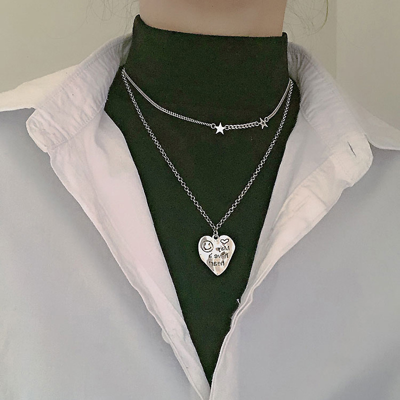 Vintage Hollow Star Chain Collarbone Chain Trendy Cool Spice Girl Fashion Stacked Wear Irregular Love Smiley Letter Necklace
