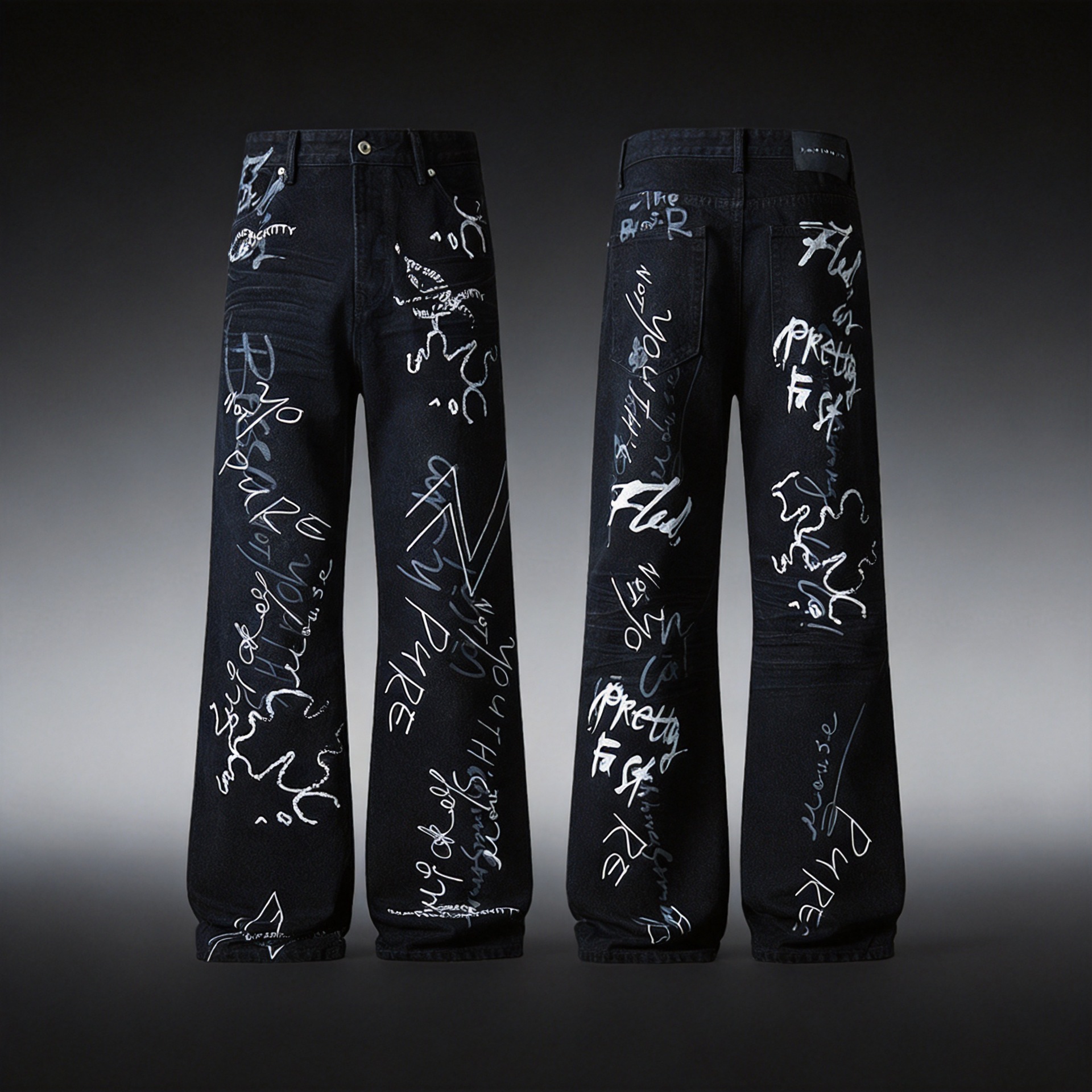 Spring American-Style Original Hand-Painted Graffiti Flared Jeans for Men and Women, Extended Length, Loose Straight Wide-Leg Washed Long Pants