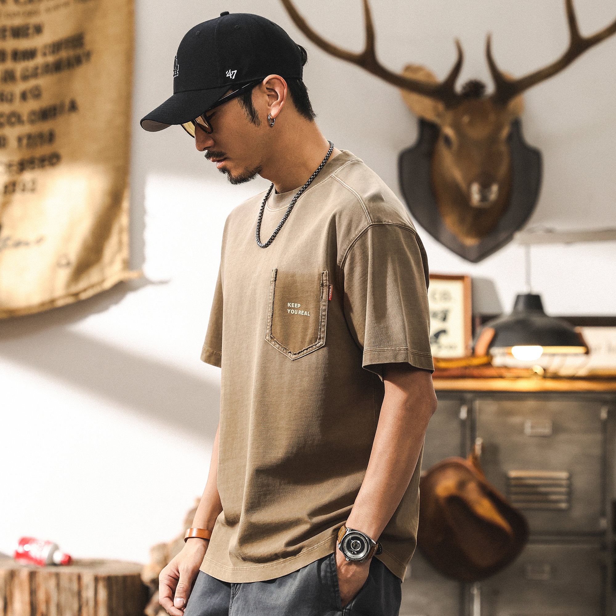 American Retro 260g Heavyweight Short-Sleeved Cotton T-Shirt for Men Summer Trendy Brand Gradient Washed Loose Half-Sleeved Top for Men