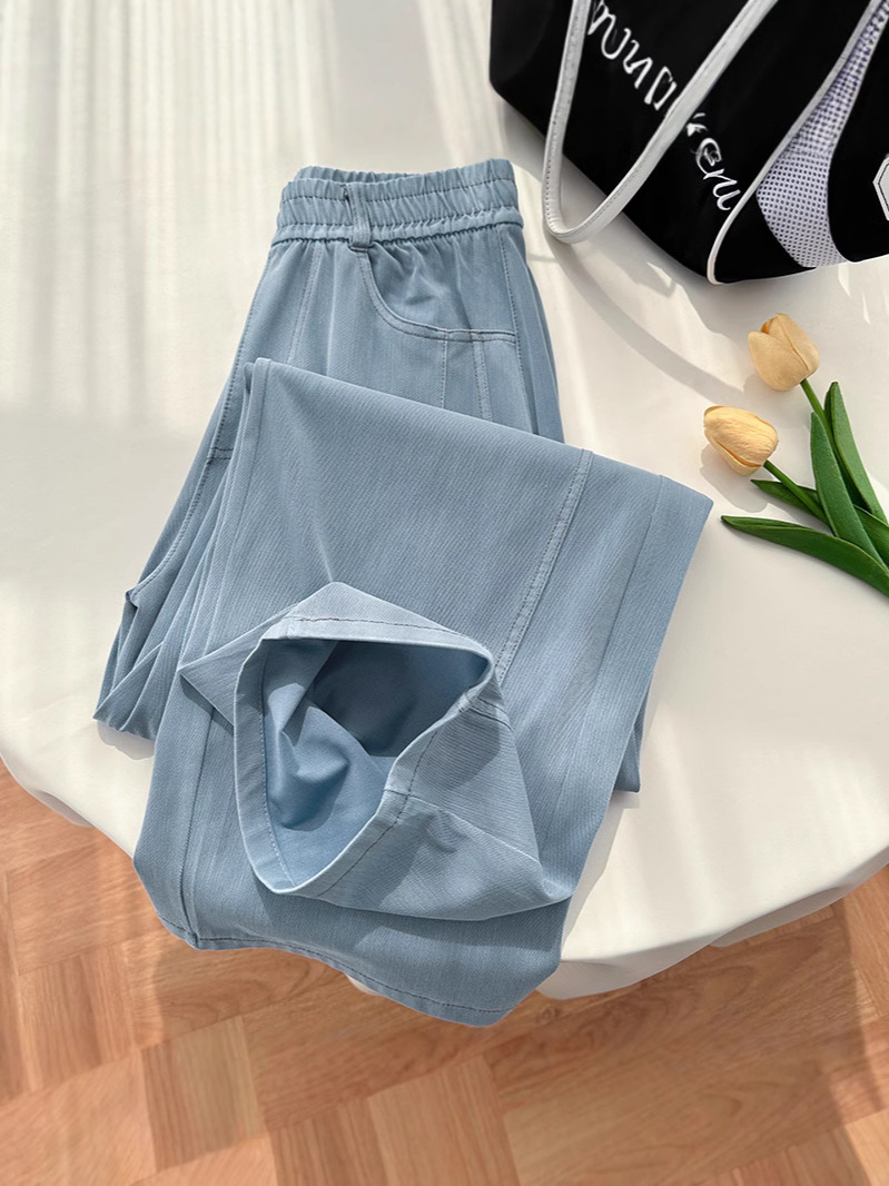 Tencel Denim Wide-Leg Pants for Women 2026 Spring/Summer Thin High-Waisted Loose Ice Silk Drape Straight-Leg Floor-Length Pants