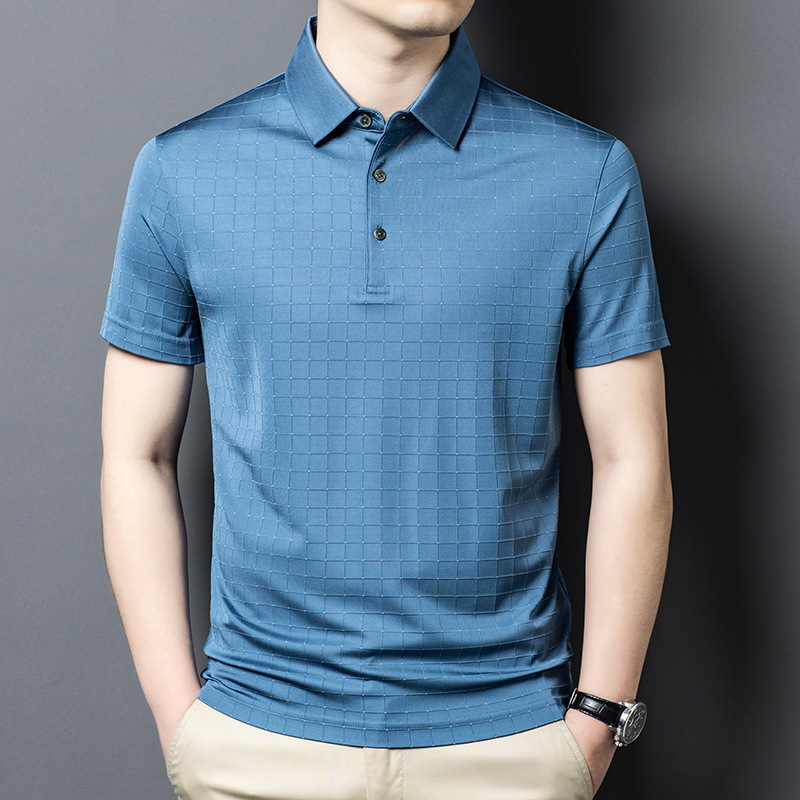 Men's high-end 100 mulberry silk short sleeve business casual polo shirt 2025 summer lapel half sleeve silk thin