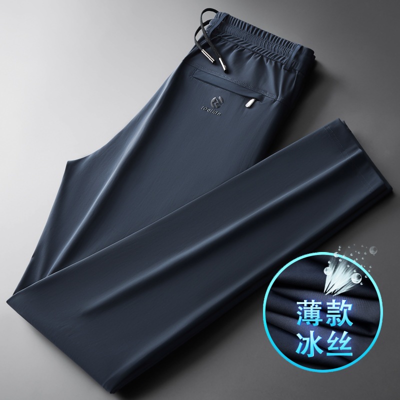 Ice Silk Men's Pants Summer Dad's Overalls Men's Ultra-thin Casual Sports Pants Men's Pants Stretch Quick-drying Pants 36