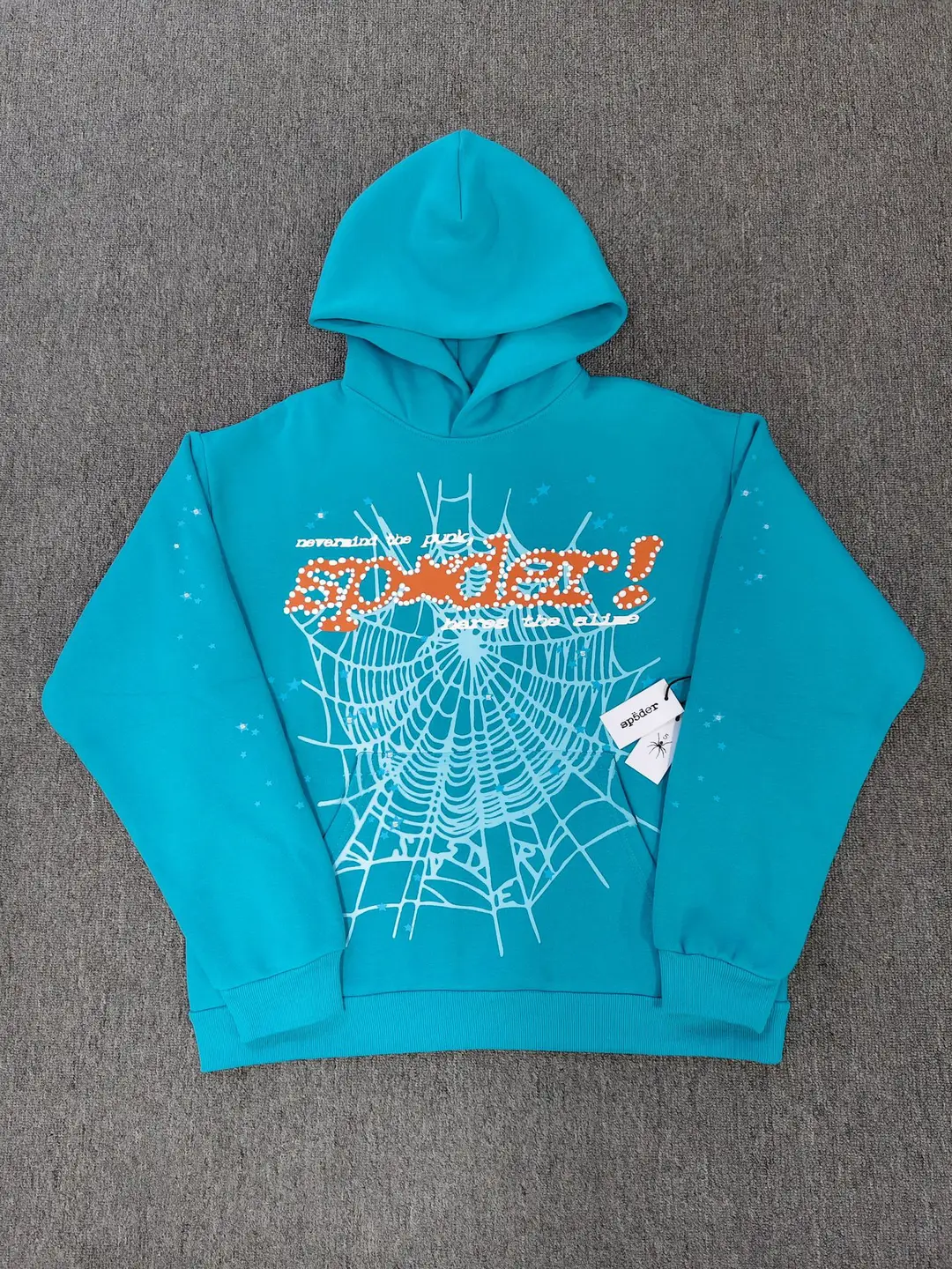 European and American Trendy Brand Sp5Der Hoodies Lake Blue V2 Hoodie Spider Web Loose Velvet Sweatshirt for Men