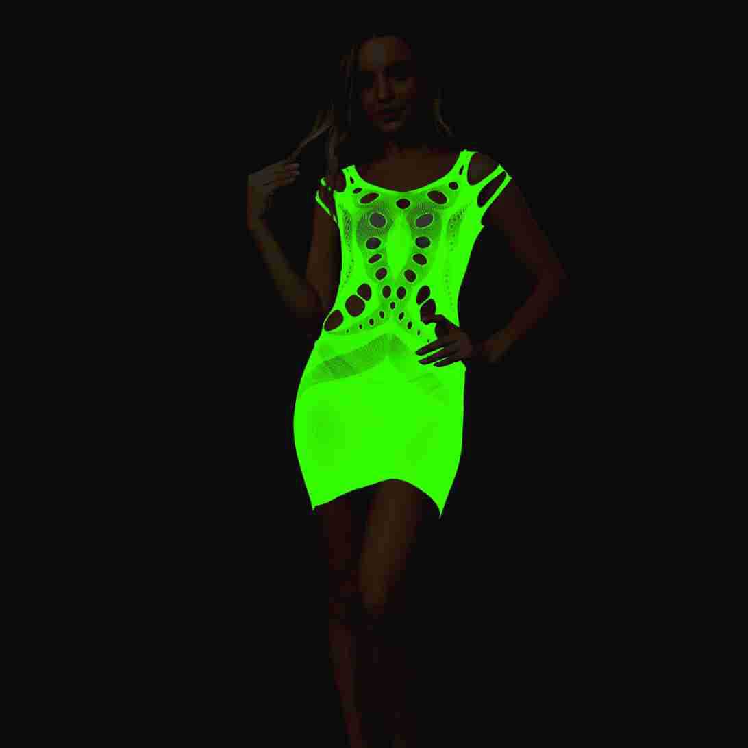 European and American Luminous Sexy Lingerie Sexy Fishnet Mesh Hip Skirt One-Piece Tube Top Cut Out See-Through Suit