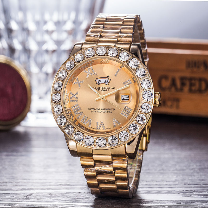 Factory wholesale Gypsophila colored diamond steel band watch genuine goods full diamond men's and women's labor brand watch fashion