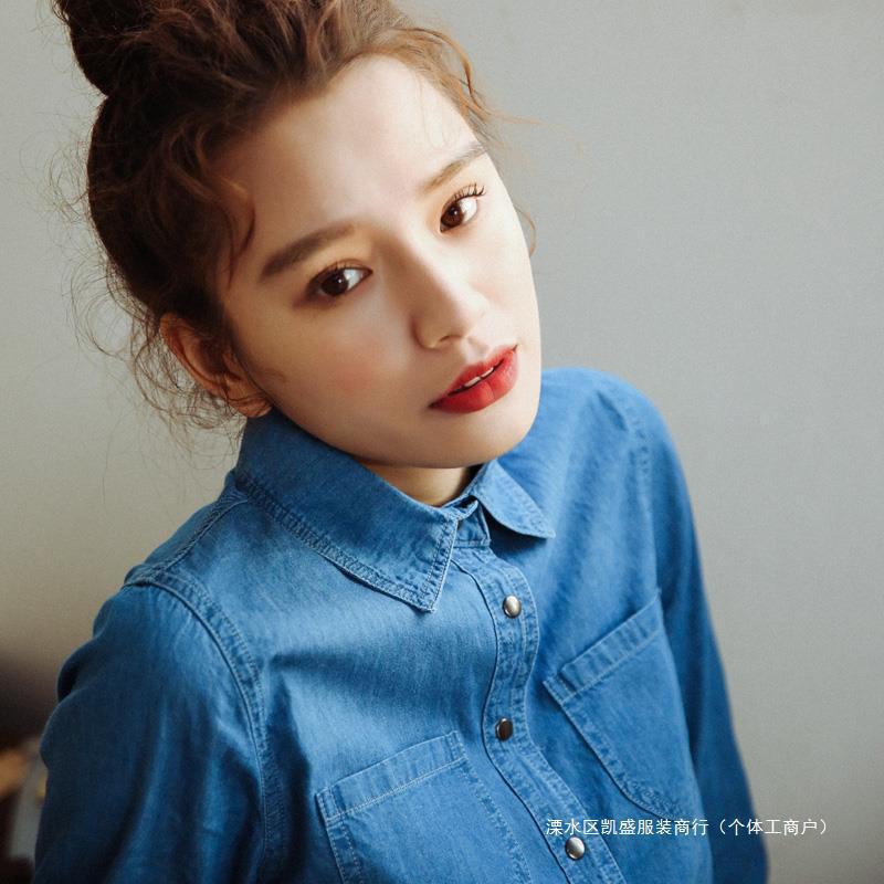 Slim-Fit Cotton Denim Shirt for Women, Long-Sleeved, 2026 Spring, Autumn, and Winter, Slimming, Versatile, Fleece-Lined Shirt, New Base Layer Shirt