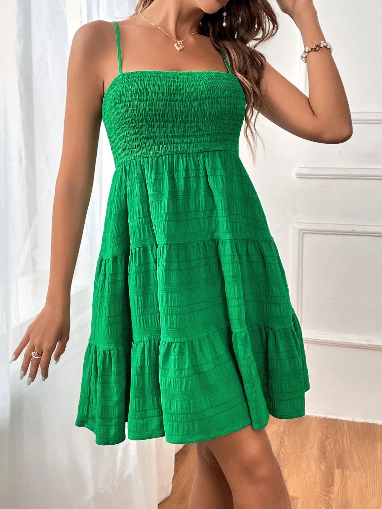 2026 European and American Amazon Cross-Border Women's Clothing Summer New Style Off-Shoulder Thin Strap Solid Color Versatile Textured Dress