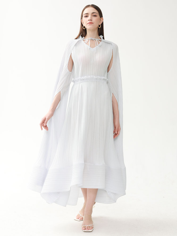 Extra Large Dress for Women Spring New Pure Color Casual Pleated Loose Cape Hanging Long-Sleeved Large Swing Skirt for Women