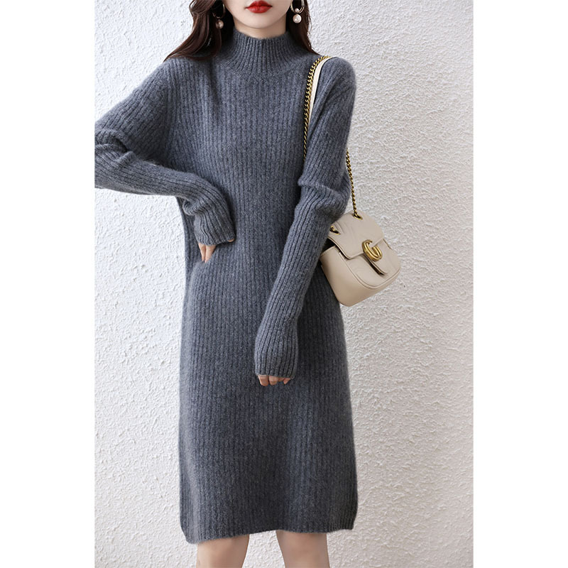 Runshi half turtleneck wool zhenzhi9 dress women's autumn and winter loose slimming sweater dress mid-length bottoming skirt