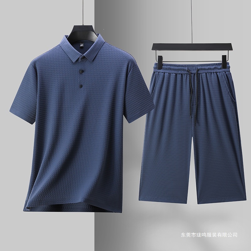 Summer Men's Short-Sleeved Shorts Suit Made of Mulberry Silk, Loose and Breathable, Business Casual Two-Piece Set for Middle-Aged Dads