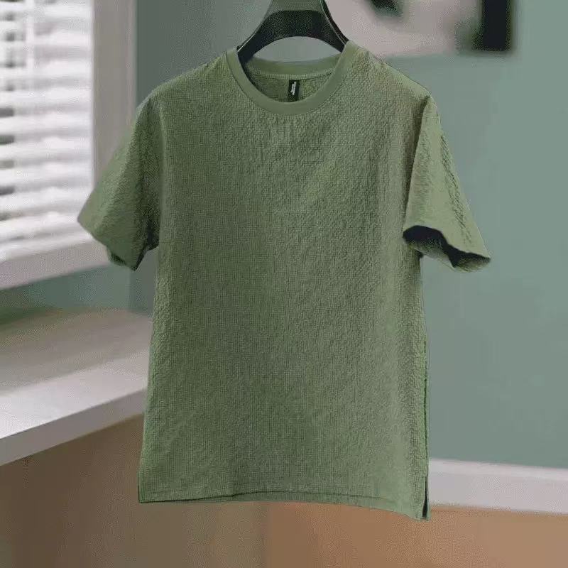 Summer men's solid color bubble gauze short sleeve T-shirt top men's short sleeve new half sleeve casual texture T-shirt men