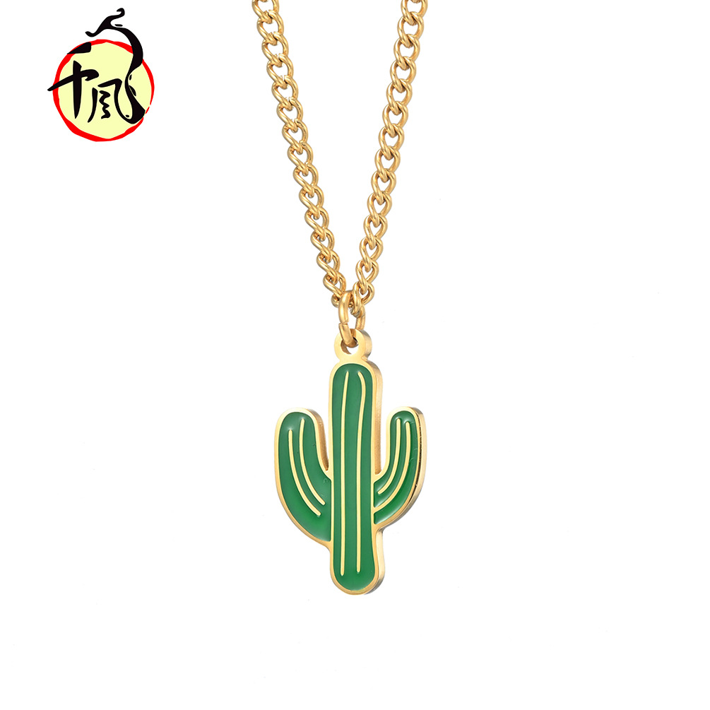 ins Harajuku Style Japanese Chao Brand Cactus Necklace Sunset and Born Literary and Art Fan Chao Men's Pendant Titanium Steel Pendant