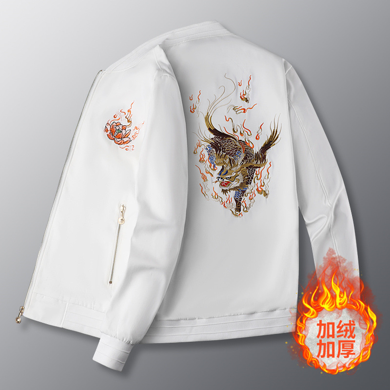 2023 European Station Autumn and Winter New Entry Luxury Kirin Heavy Industry Embroidered Baseball Collar fleece-lined Thickened Jacket for Men