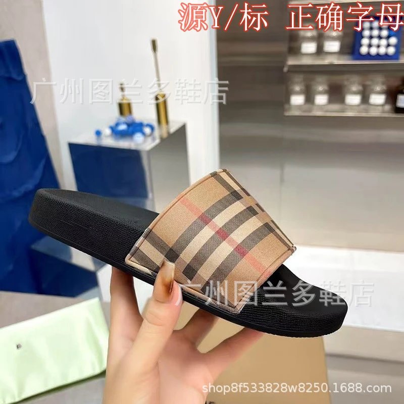 2025新款格纹印花平底拖鞋女外穿一字拖夏季百搭防滑休闲拖鞋