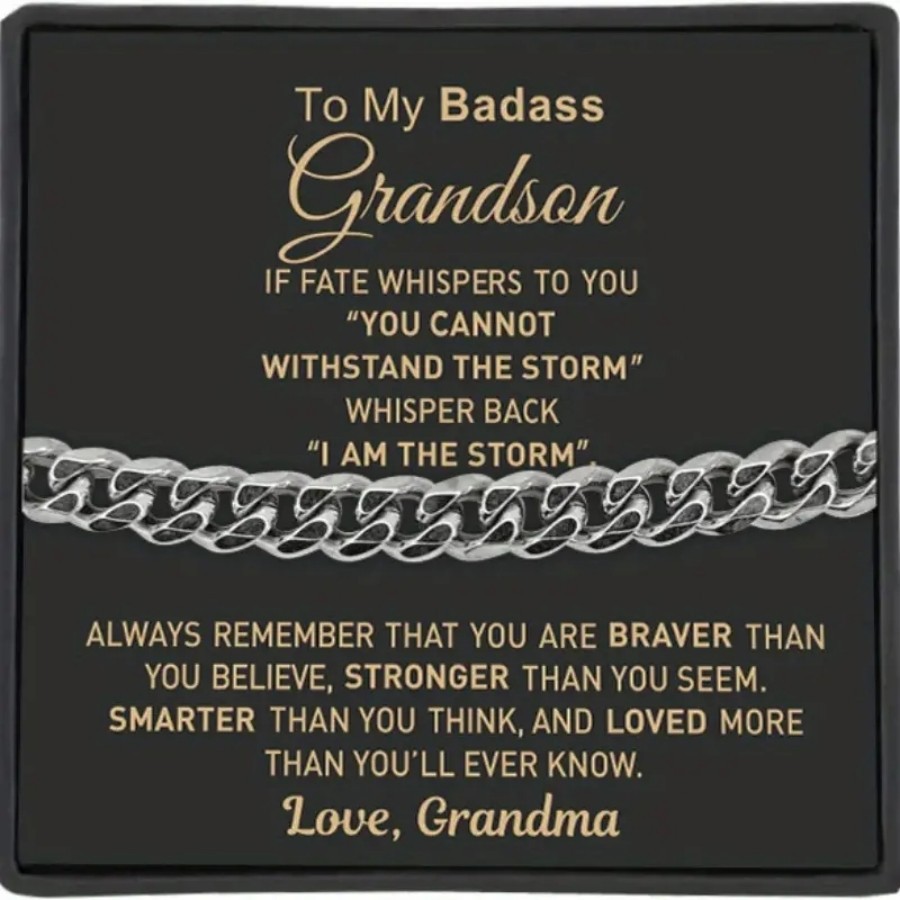 European and American Cross Border Men's Cuban Chain Stainless Steel Necklace To my badass grandson with Cards