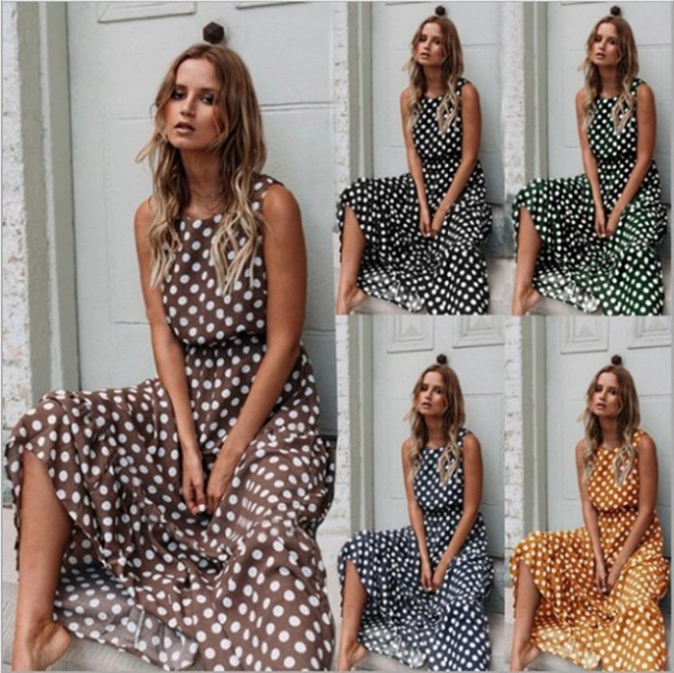 Cross-Border Hot-Selling Popular Item 2026 Spring/Summer Fashion Versatile Printed Polka Dot Round Neck Long Dress for Women