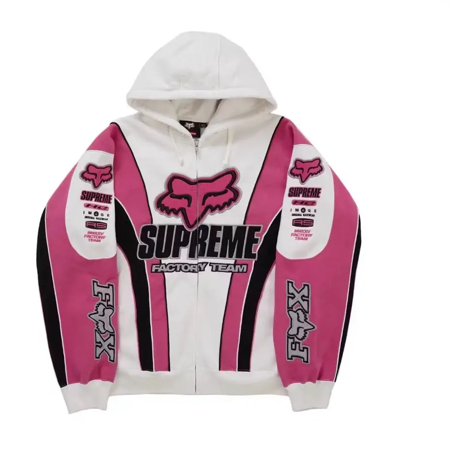 Supreme Fox Racing Factory Team Zip Up Hoodie Pink