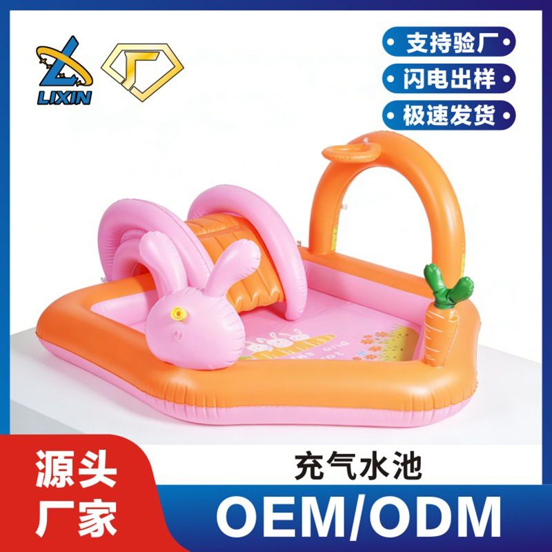 Customized Pastoral Rabbit Theme Inflatable Paddling Pool Thickeneded Pvc Kidsren's Playground Party Inflatable Slide Wave Ball Pool