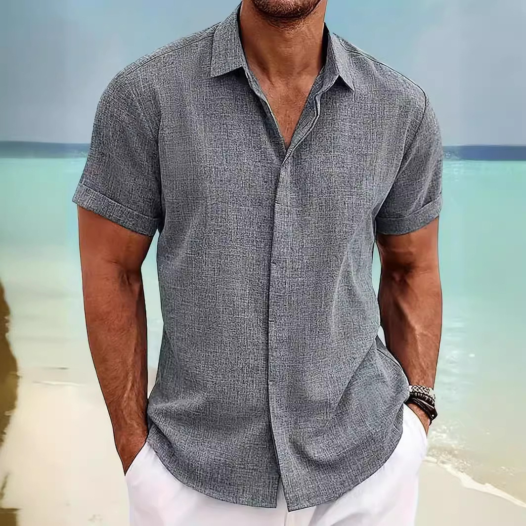 European and American Summer Cross-Border Amazon Wish Ebey Tie-Dye Casual Linen Men's Short-Sleeved Shirt
