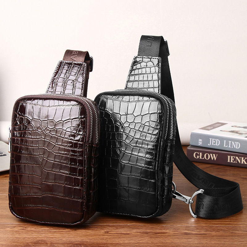 Yaqiluo Crocodile Belly Pattern Chest Bag Crossbody Bag Small Bag Genuine Leather Men's Bag Mobile Phone Bag Urban Simple Crossbody Bag