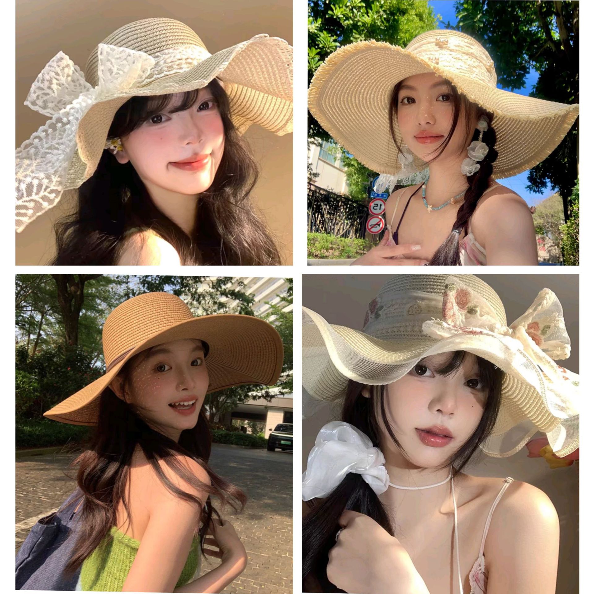 2026 Summer Internet Celebrity Straw Hat Collection: Sweet Raffia Woven Sun Hats for Girls' Summer Beach Outings and Vacations