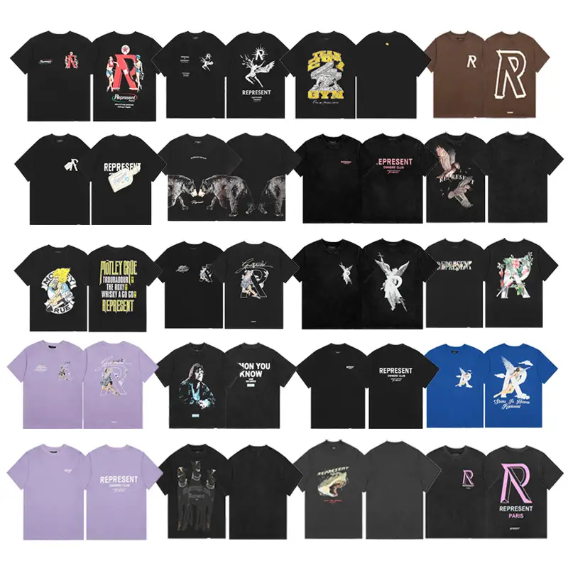 Foreign Trade Niche Trendy Brand REPRESENT Short-sleeved Women's T-shirt Men's Washed Old American VTG Hip-hop Casual Half-sleeved