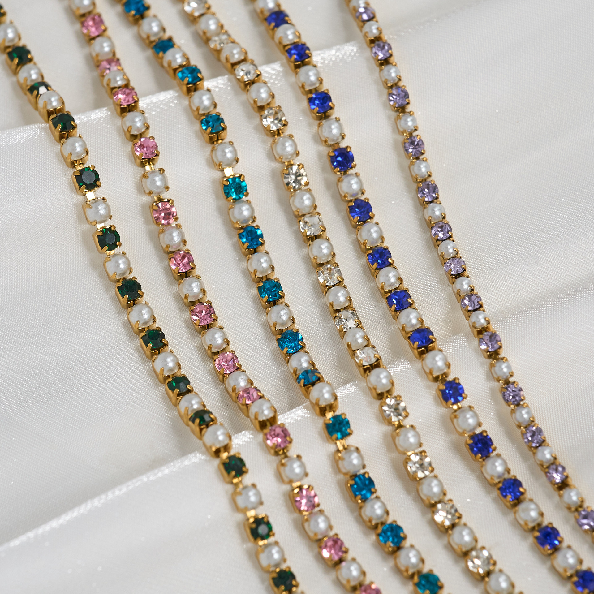Dazan In-Stock Factory Wholesale European and American Fashion Titanium Steel Dopamine Color Zircon Pearl Bracelet and Anklet Set