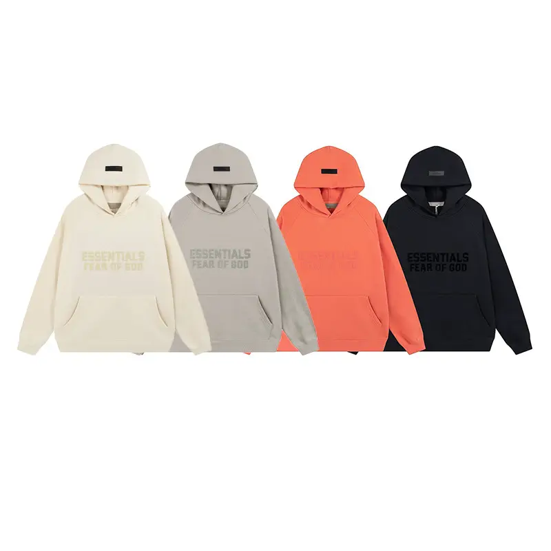 Cross-Border Wholesale Fog Flocking Ess Eighth Season Multi-Line High Street Loose Printed Couple Fleece-Lined Hooded Sweatshirt Jacket