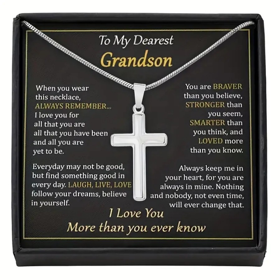 Cross-border Foreign Trade Hot Selling Fashion Simple Cross Pendant Necklace with Cards and Gift Boxes for Memorial Ceremony Men