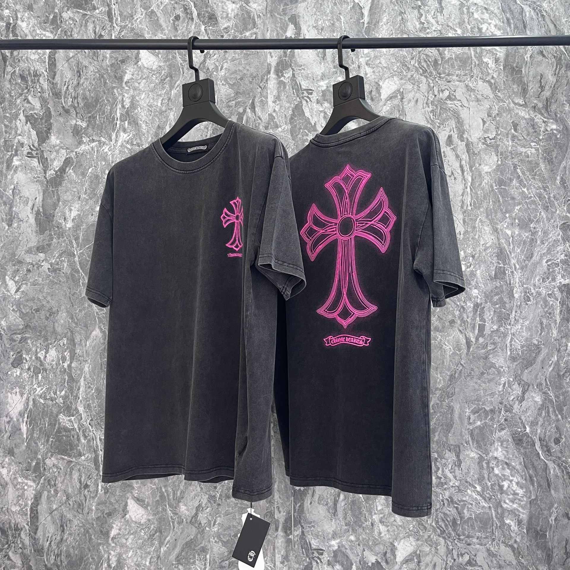 2024 Spring/Summer New Chrome Hearts Sanskrit Cross Short Sleeve One-Piece Dropshipping Wholesale Casual Versatile
