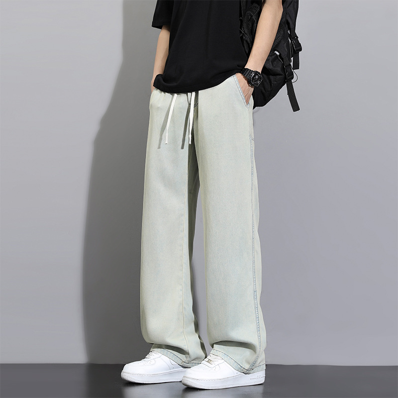 Ice Silk Retro Jeans Men's 2025 Summer Thin Student American High Street Loose Wide Leg Straight Pants
