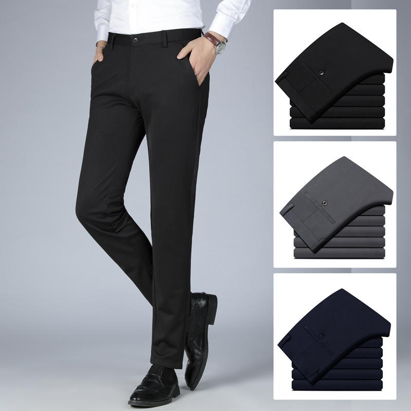 Men's Casual Pants Business Pure Color Simple Straight Pants Men's No-Iron Draped Breathable Stretch Pants Men's Pants