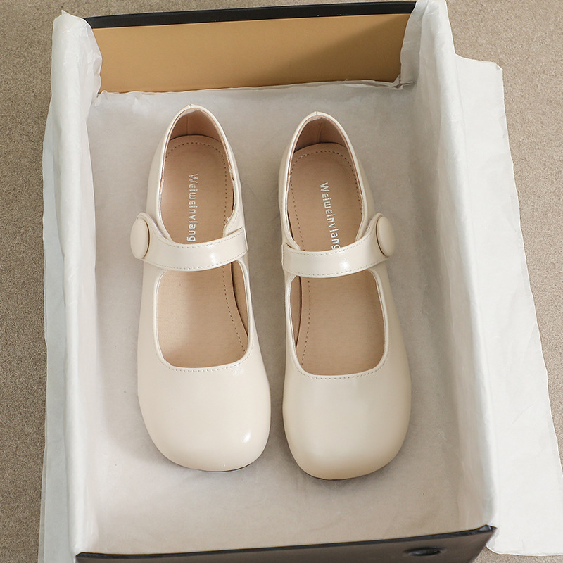 Women's Japanese Style One-Shoes with French Style Doll Shoes with Round Toe Soft Sole One-Step Slip-on Flat Mary Jane Shoes College Style Single Shoes for Women