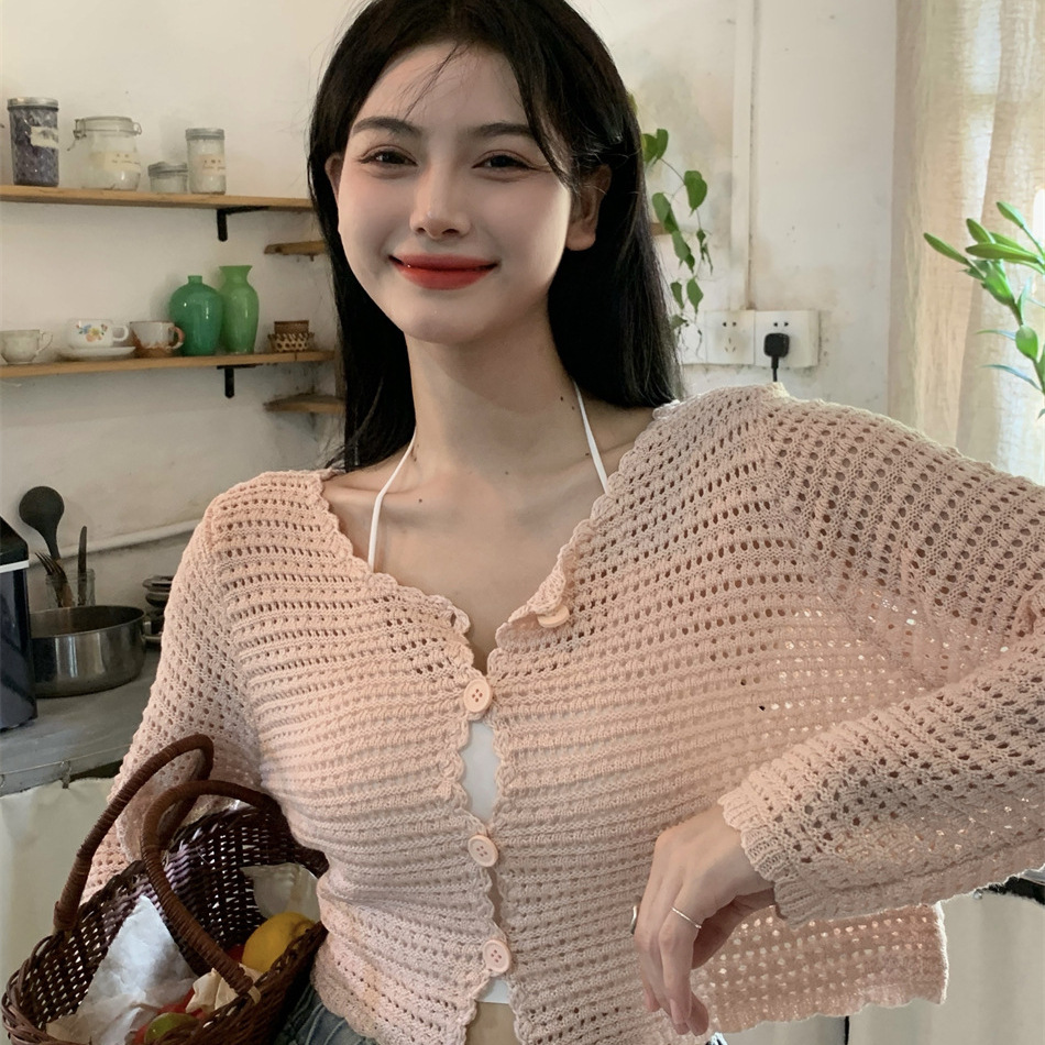 Autumn Style Blouse, Hollow-Out Knitwear, Thin Sun Protection Cardigan, Jacket with Unique Design, Niche Short Outerwear for Women
