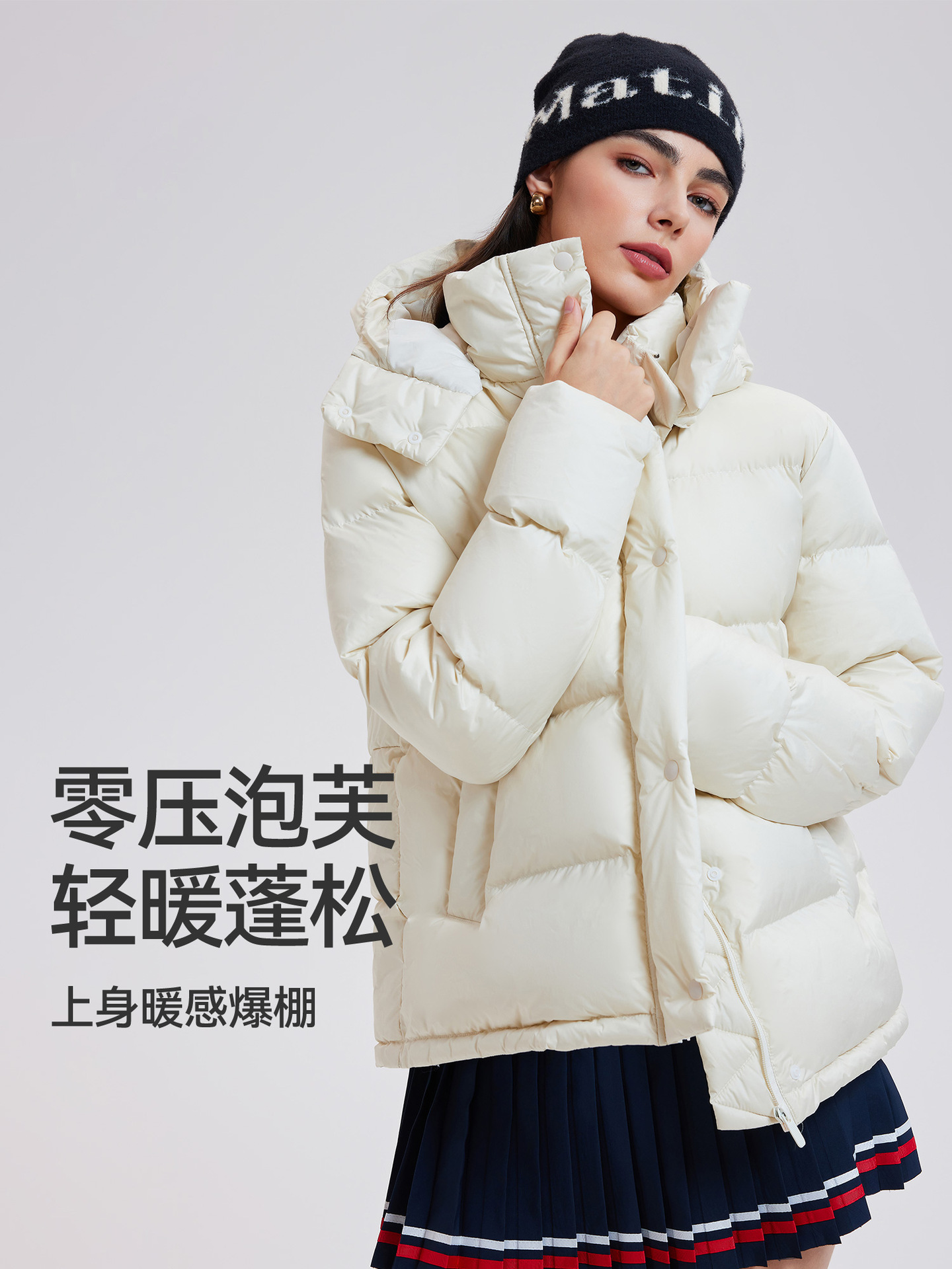 95 White Goose down Lu Home Puff down Jacket Women's Winter Water-Repellent Thickeneded Hooded Loose down Jacket Goose down Women