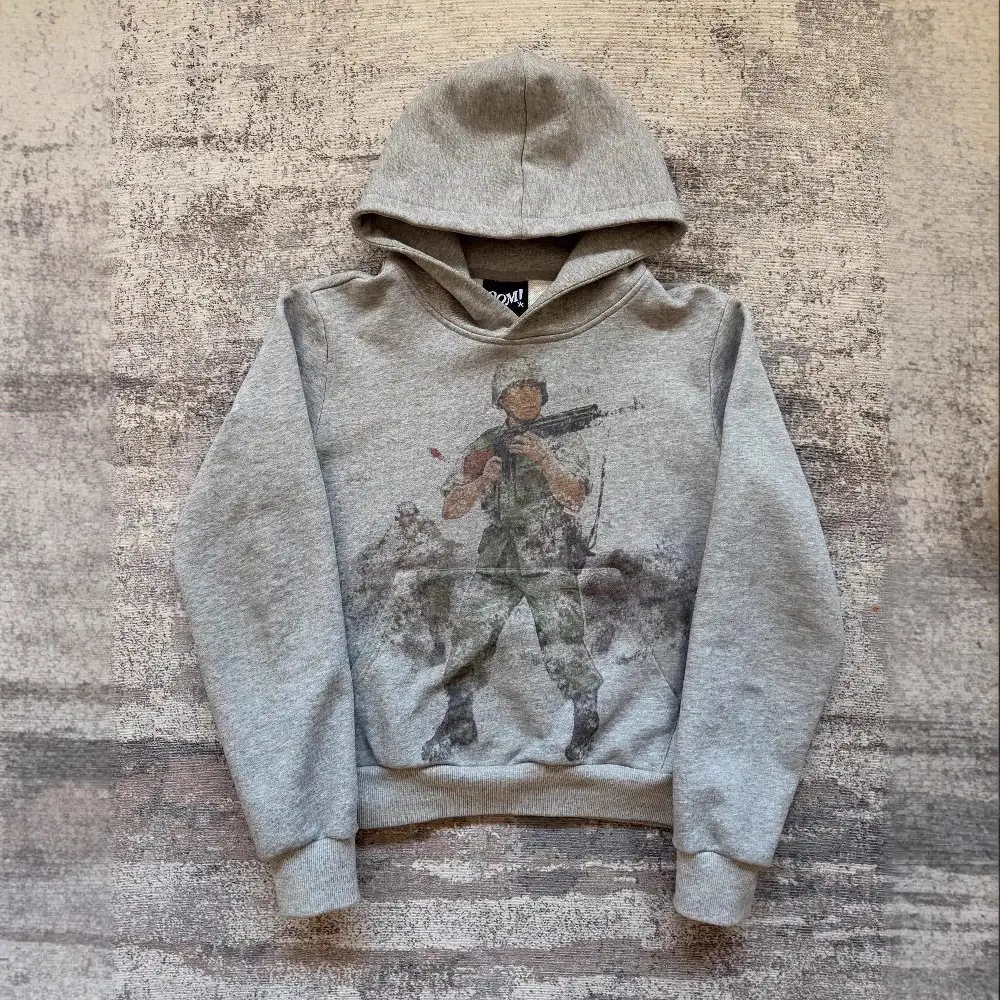 2025 European and American New Style Hooded Sweatshirt Military Retro Print Loose Street Sports Hooded Sweatshirt Jacket