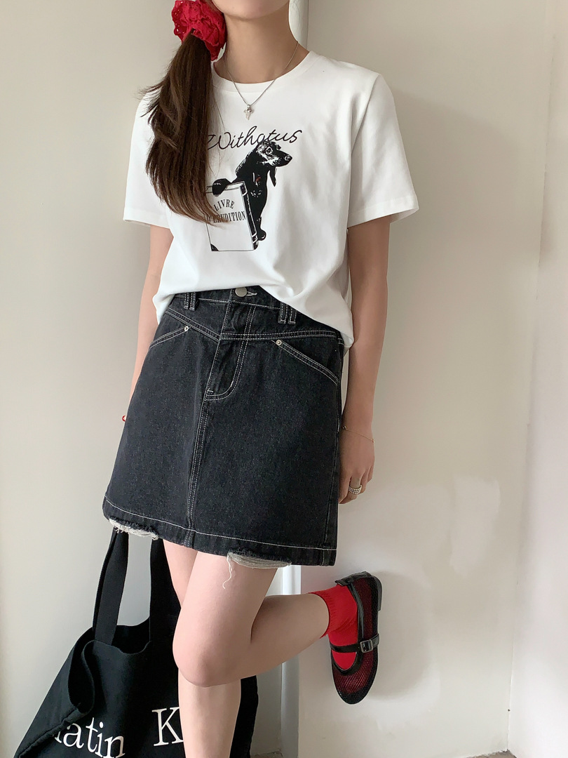 GAGD Vintage Washed Black Denim A- Line Skirt Women's Small High Waist Niche Hip Skirt Lining