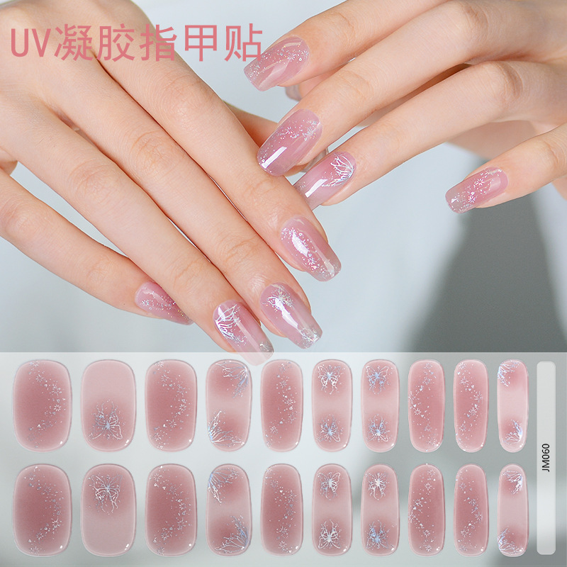 Xiaohongshu Butterfly Gel Nail Art Stickers Glitter Uv Nail Full Patch Waterproof French Explosion Light Therapy Stickers Wholesale