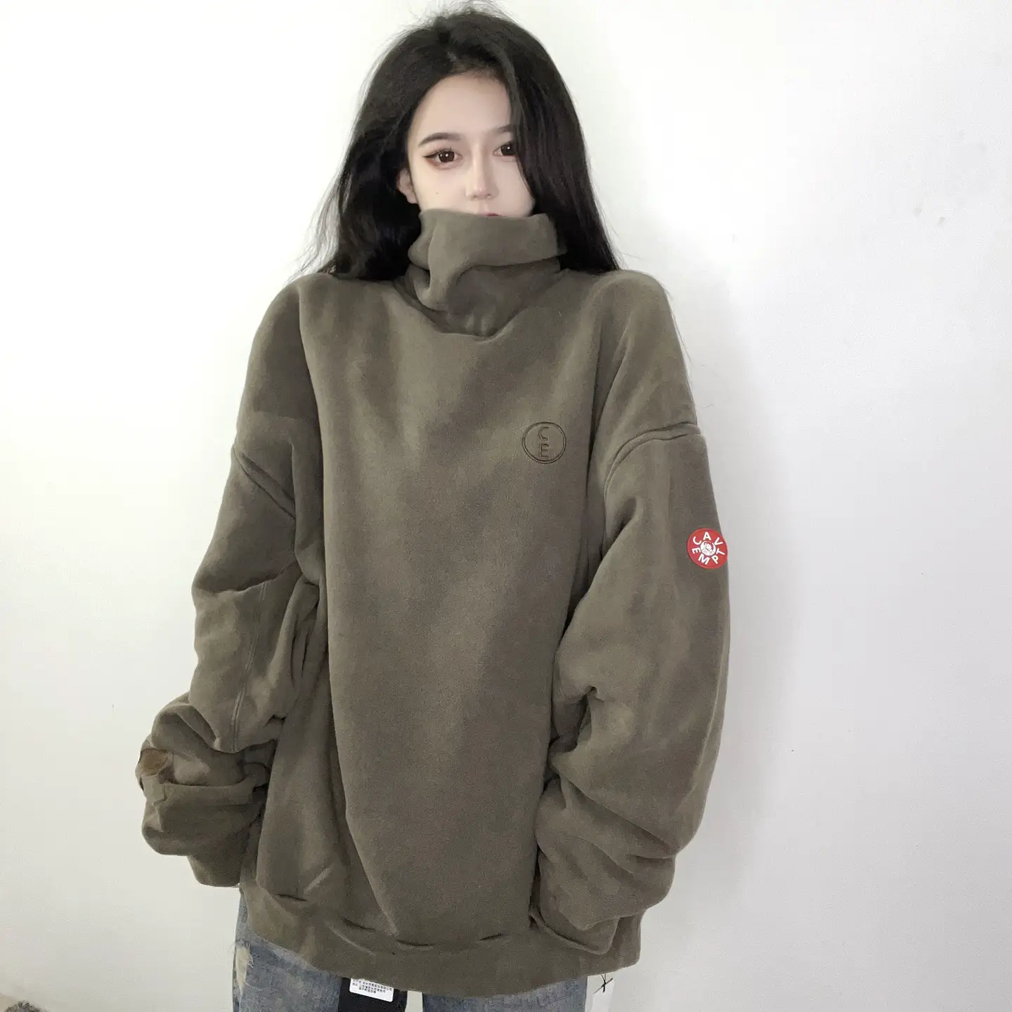 Life Velvet Thick Autumn/Winter Long Sleeve Hooded Sweatshirt Embroidered Solid Color trbottom Brand Student Bottom Shirt