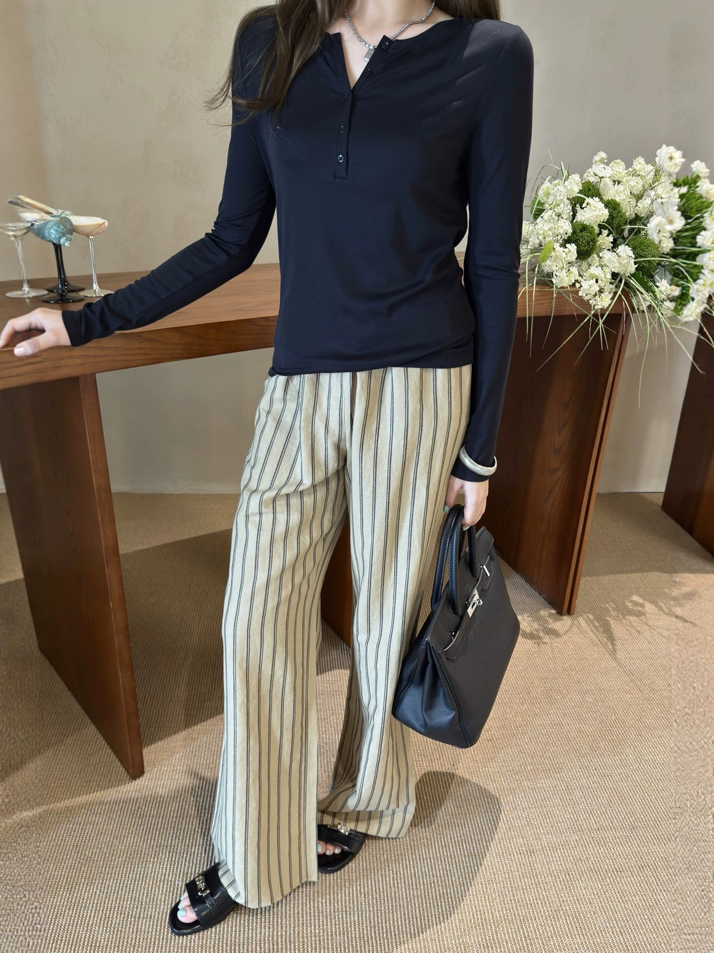 Warren Hailong｜Old Money Style Elegant and Stylish Women's Elastic Waist One-Piece Cut Summer Cotton-Linen Wide-Leg Pants for Women