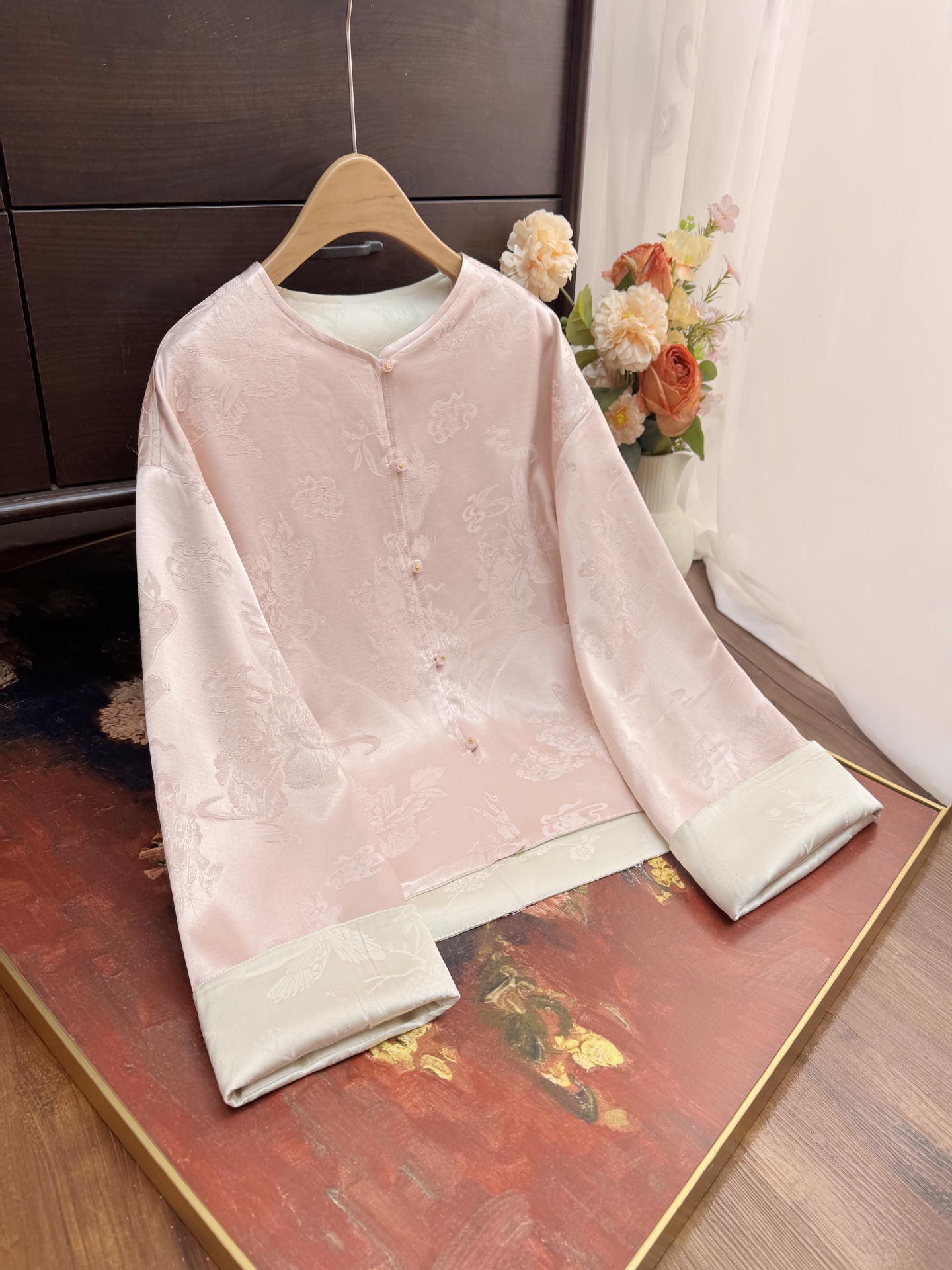 New Chinese-Style Jacquard Gourd Double-Sided Jacket 2026 Spring New Fresh Round-Neck Ethereal Versatile Slimming Top