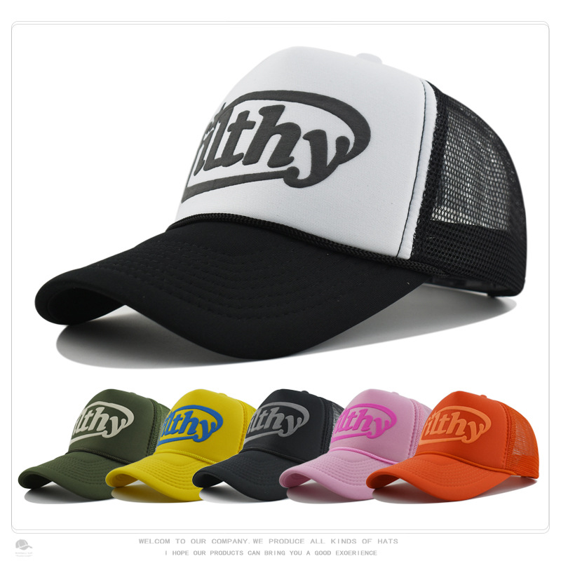 Cross-Border Sponge Mesh Cap Trucker Hat Printed Letter Baseball Cap Trendy Hip-Hop Summer Sports Peaked Cap