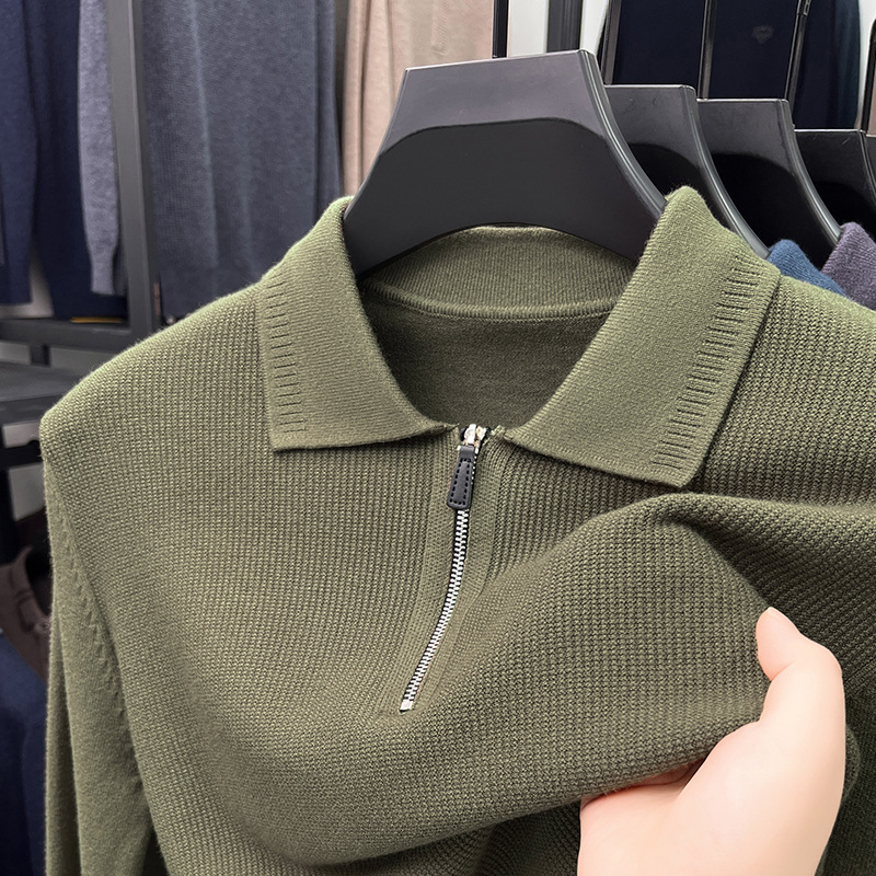 2024 autumn high-end three-dimensional knitted men's polo new warm half zipper lapel sweater men