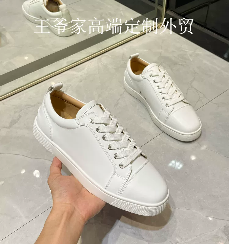European Station А cl Men's Low cut White Leather Red Bottom Genuine Leather Black Smooth Surface Nail free Diamond free Large Casual Board Trendy Brand Shoes