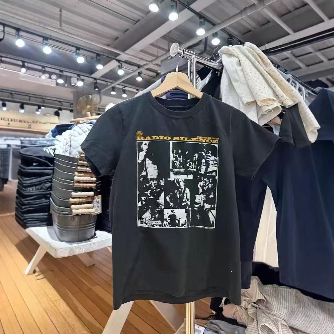 Brandy Bm New Black Guitar Rock Band Letter Printed Short-Sleeved T-Shirt Women's Bm Loose Versatile Top