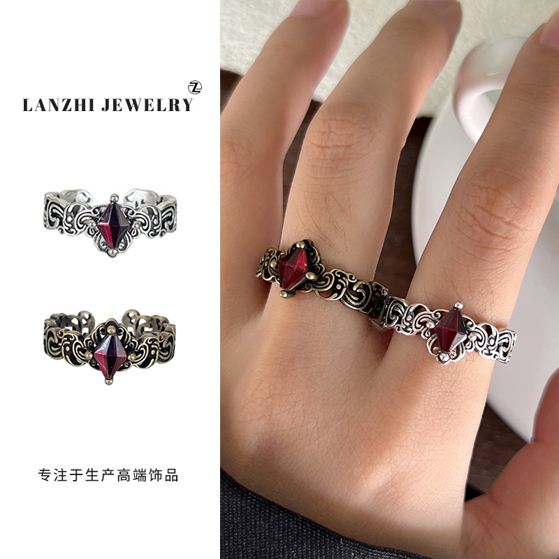 Lanzhi Thai Silver Jewelry Classical Retro Texture Open Ring Stylish Accessible Luxury High-End 925 Silver Ring Wholesale