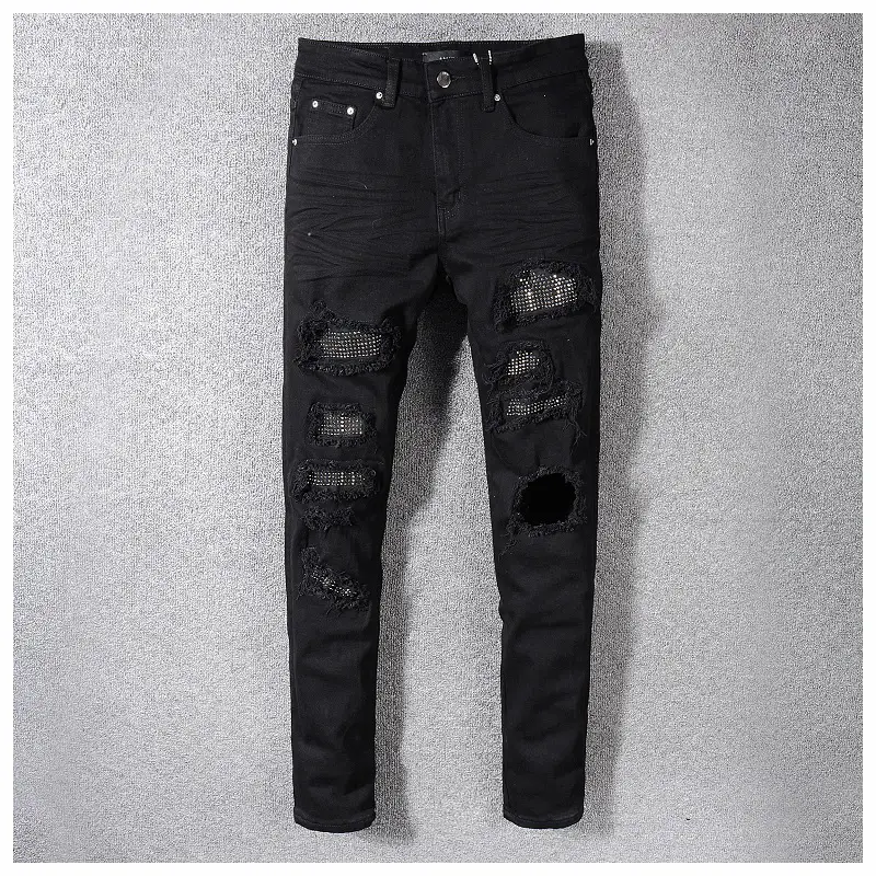 AMR jeans AMR pants torn jeans MX高街破洞烫钻牛仔裤子