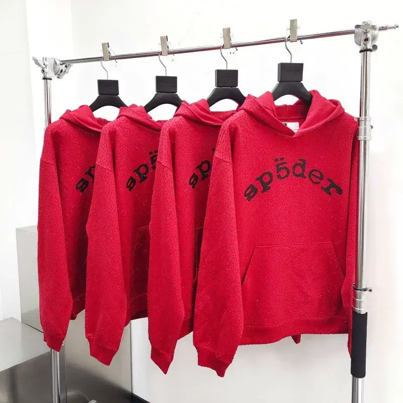 Cross-Border Original Full Rhinestone Hoodie 1:1 High-Quality Heavyweight Loose Fleece-Lined Sp5Der Sweatshirt and Sweatpants Set